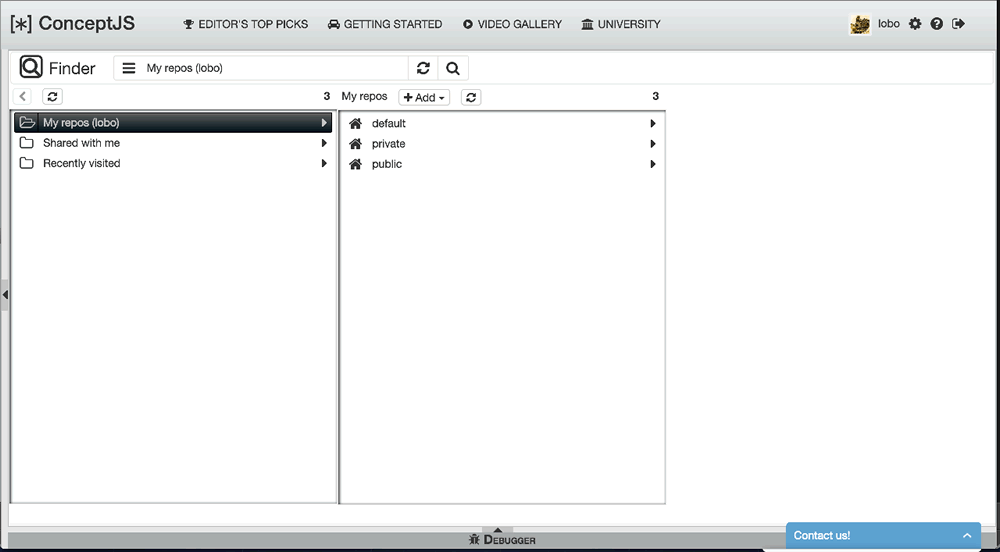 Finder Viewer default, showing repo library