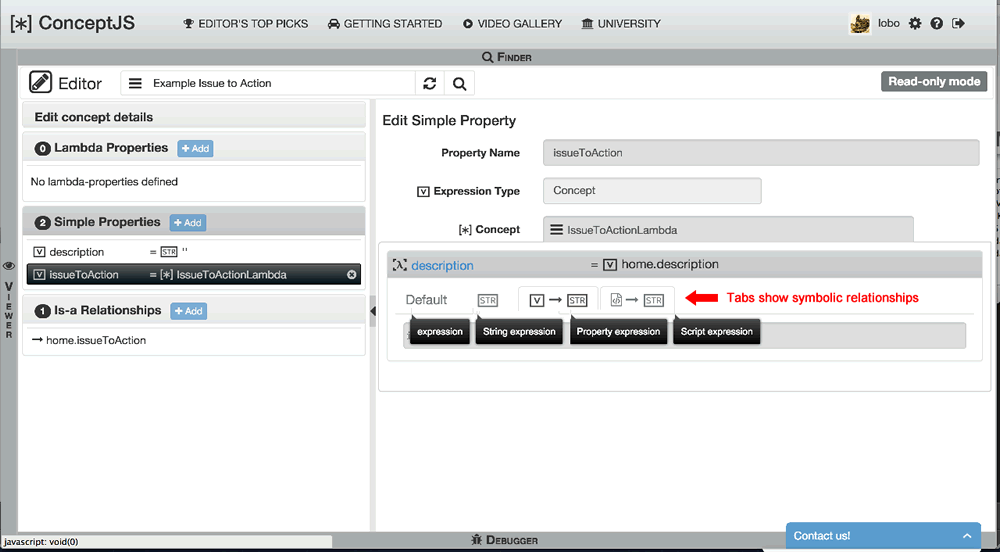 Editor Viewer, tabs show symbolic relationships.