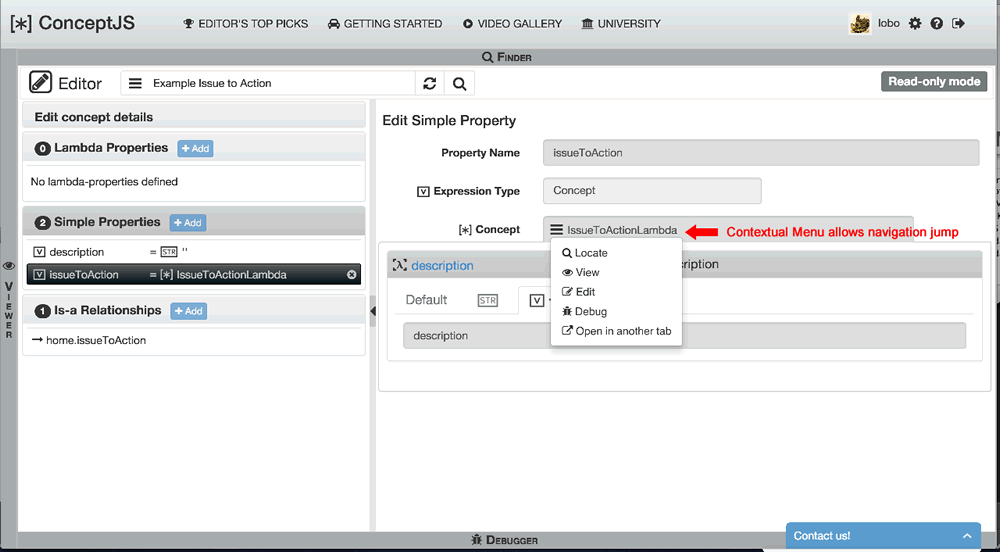 Editor Viewer, Subarea Concept that allows a navigation jump.