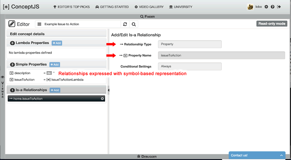 Editor Viewer, viewing the add/edit relationship perspective.