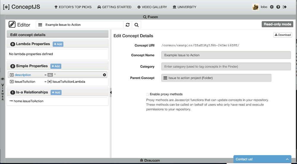 Editor Viewer default, showing all the different objects that could be edited.
