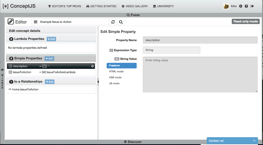 Editor Viewer, selected details of a string.