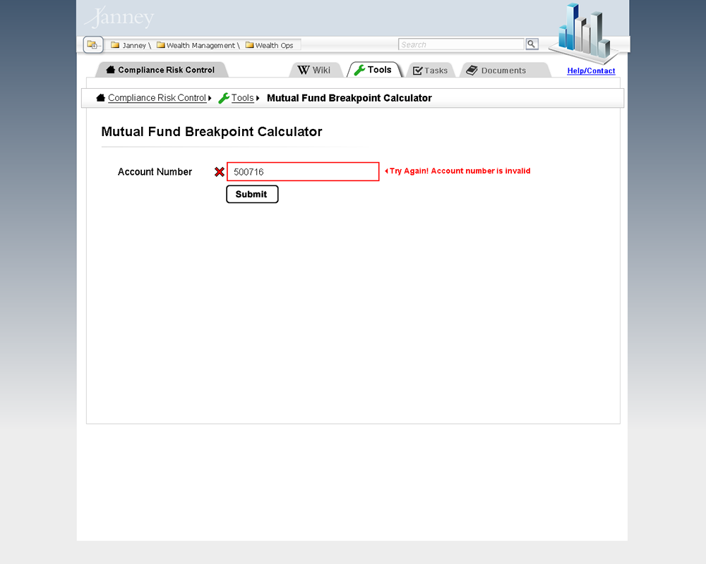 Form Step One Failure, Account Number is invalid.