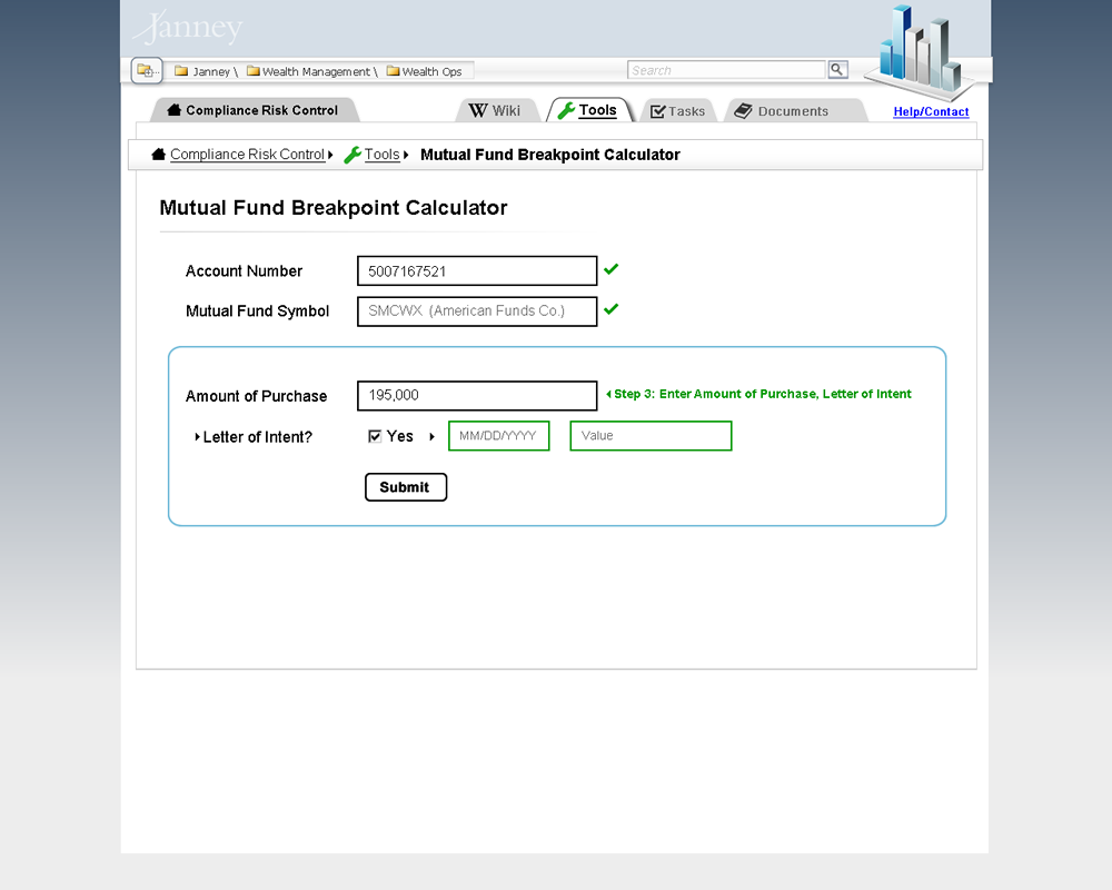 Form Step Four, Letter of Intent, checkmark for Letter of Intent activated and Date and Value received.